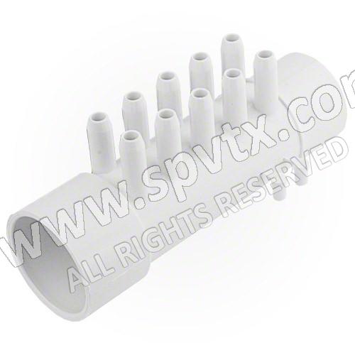 Air Manifold 1 1/2 inch Spigot X 1 1/2 inch Slip X 3/8 inch Barbs (10PT) + 4 Plugs
